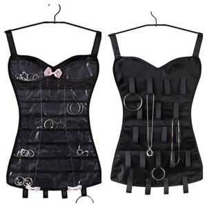 Black Corset hanging JEWELRY ORGANIZER. Two sided. Like new condition.